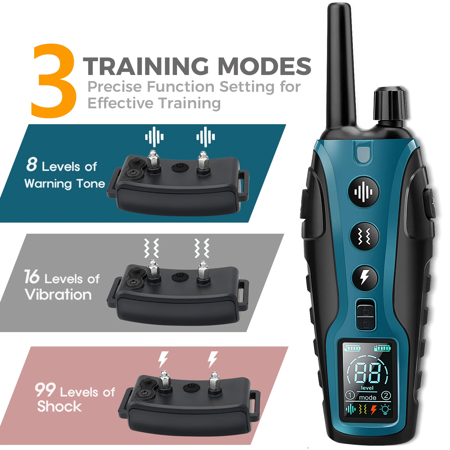 3280FT Pet Dog Training Shock Collar 3 Training Modes Beep Vibration Shock Flash Light Safety at Night Dual Battery Display