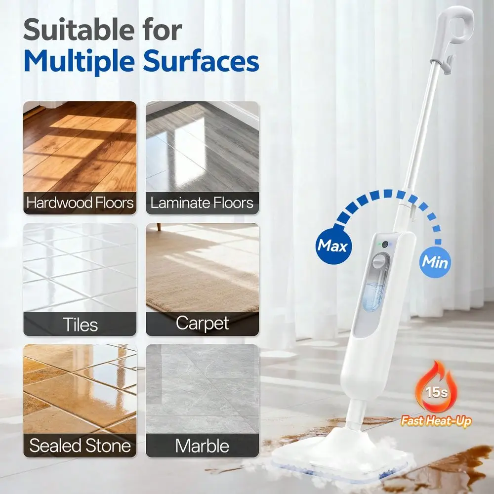 Steam Mop For Deep Cleaning , Lightweight Spin Mop With 2 Steam Level, Flexible Angle Adjustment, Handheld Steam Cleaner Machin