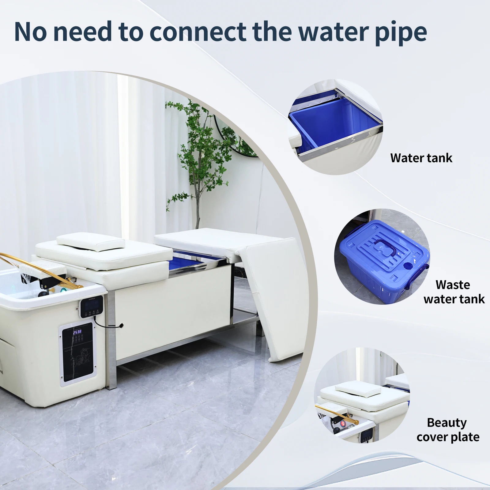 Hairdresser furniture white thai Head massage beds pipeless shampoo bed with water storage sink