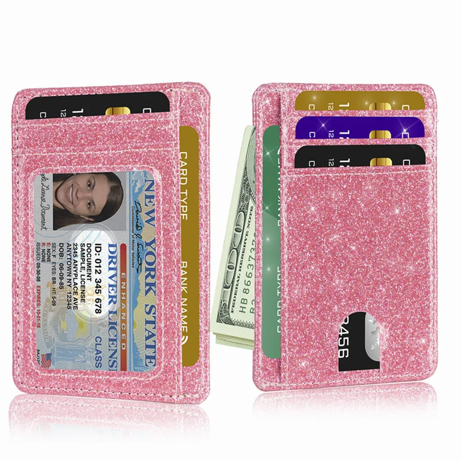 1Piece Glittering Slim Minimalist Wallet ID Card Holder Front Pocket Wallet RFID Blocking Credit Card Holder For Women For Girls