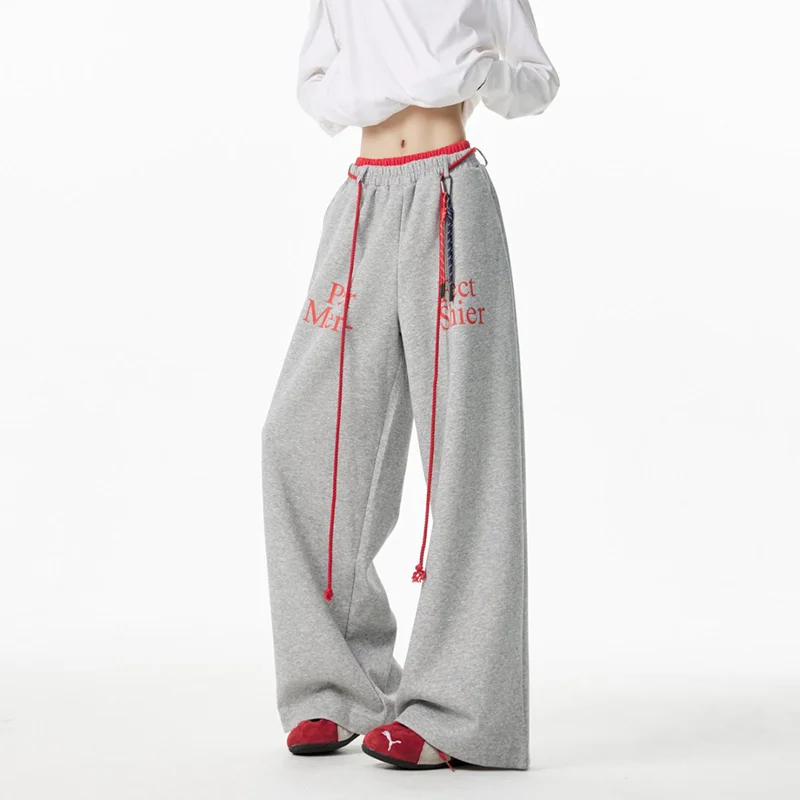 

American street wind waist rope sweatpants women's 2025 new jazz dance hip hop loose drape casual wide-leg pants