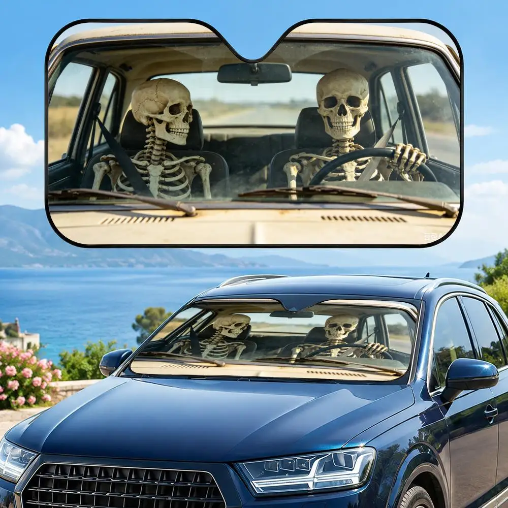Cute Skeleton Man Sun Visor Sun Visor Car Windshield Sunshade UV Protection Reflective Foldable Heat Insulation Cover