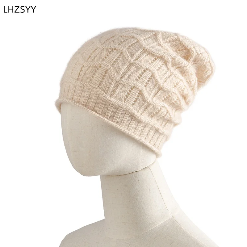 LHZSYY 2024 100% Pure Cashmere Hats Ladies Spring and Autumn Hollow Baotou Hats Knitted Cashmere Ear Protection Pile Cap Unisex