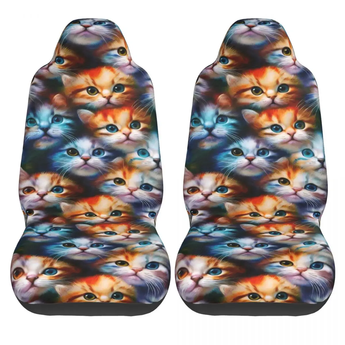 Cute Cat Face Car Seat Cover Custom Printing Universal Front Protector Accessories Cushion Set