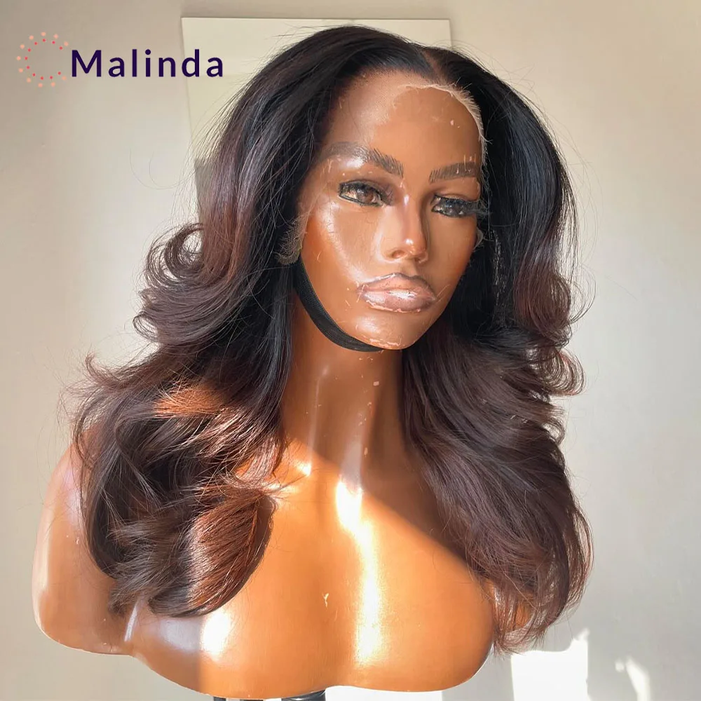 

Dark Brown Loose Wave Ombre 1b/4 Colored Wig 13x4 Transparent Lace Front Glueless Human Hair Wig Pre plucked Ready To Wear