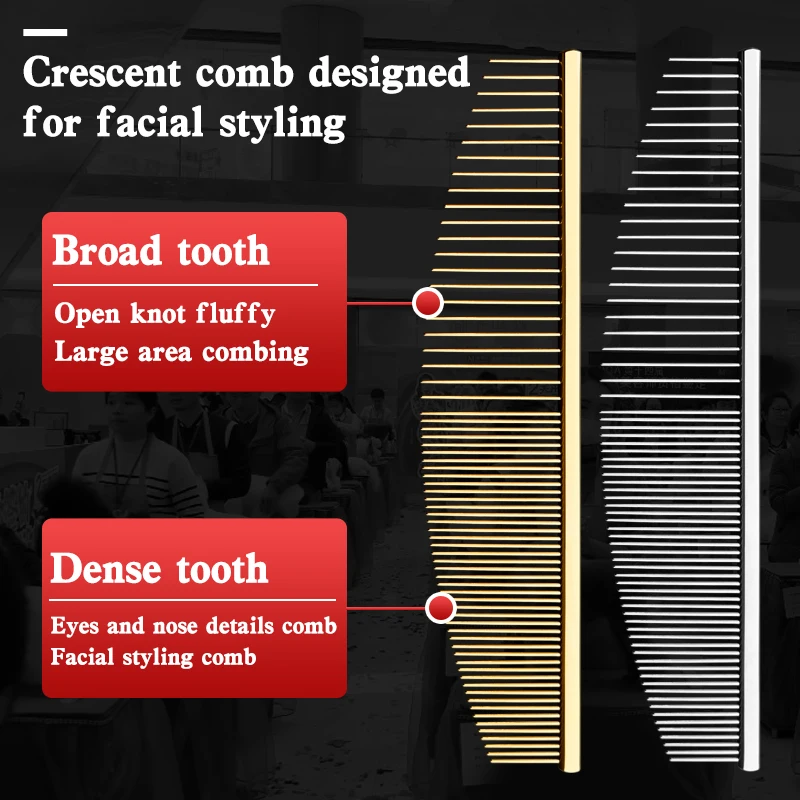 반려동물 미용 초승달 모양 또는 달 모양, 미세 그루밍 빗, 귀여운 테디 입 이빨, 개 털 빗질하기 쉬운 얼굴 빗, 새로운 스타일