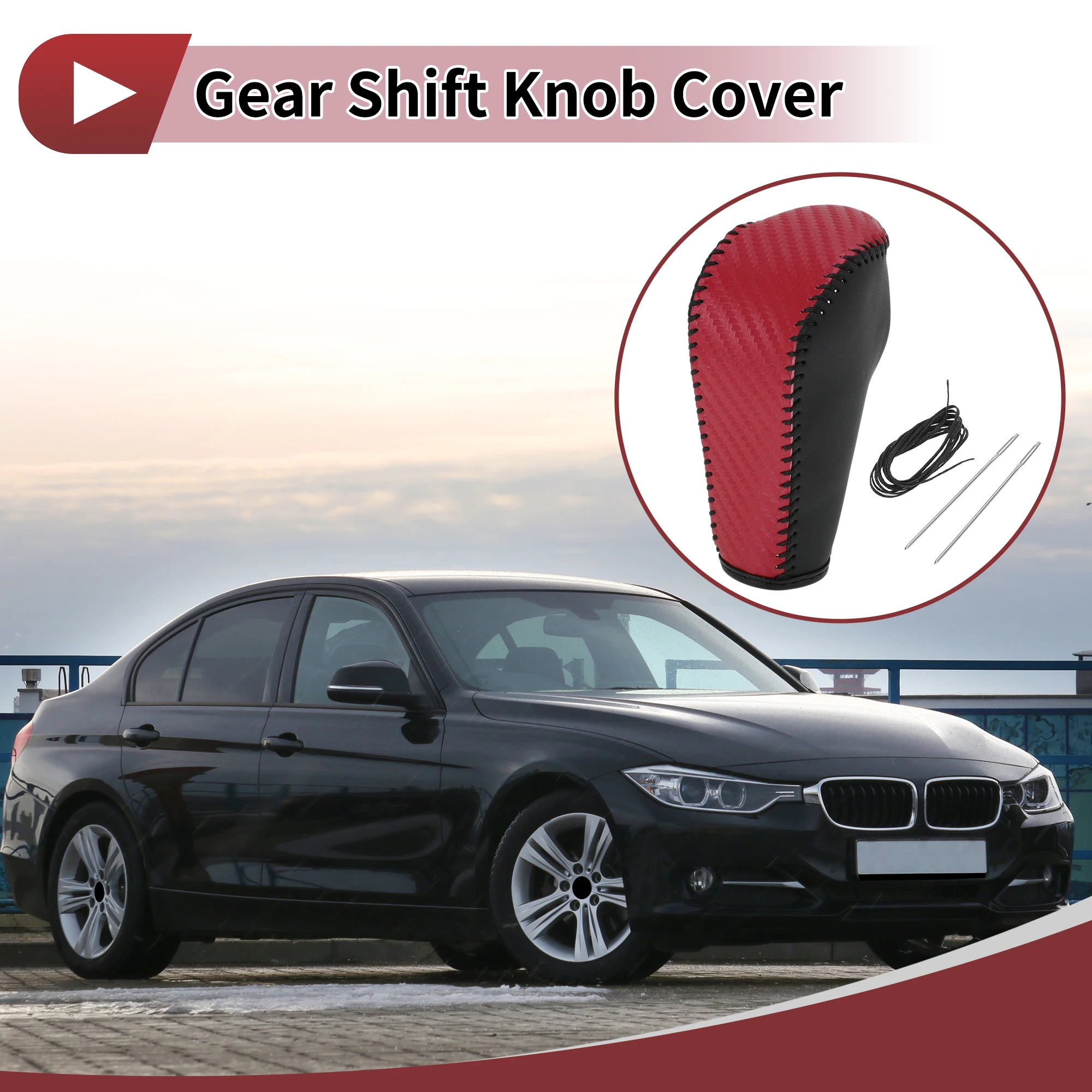 UXCELL Anti-Slip Gear Shift Knob Cover Car Stick Shifting Handle Protector for BMW 3 Series E90 2004-2012 Black Red