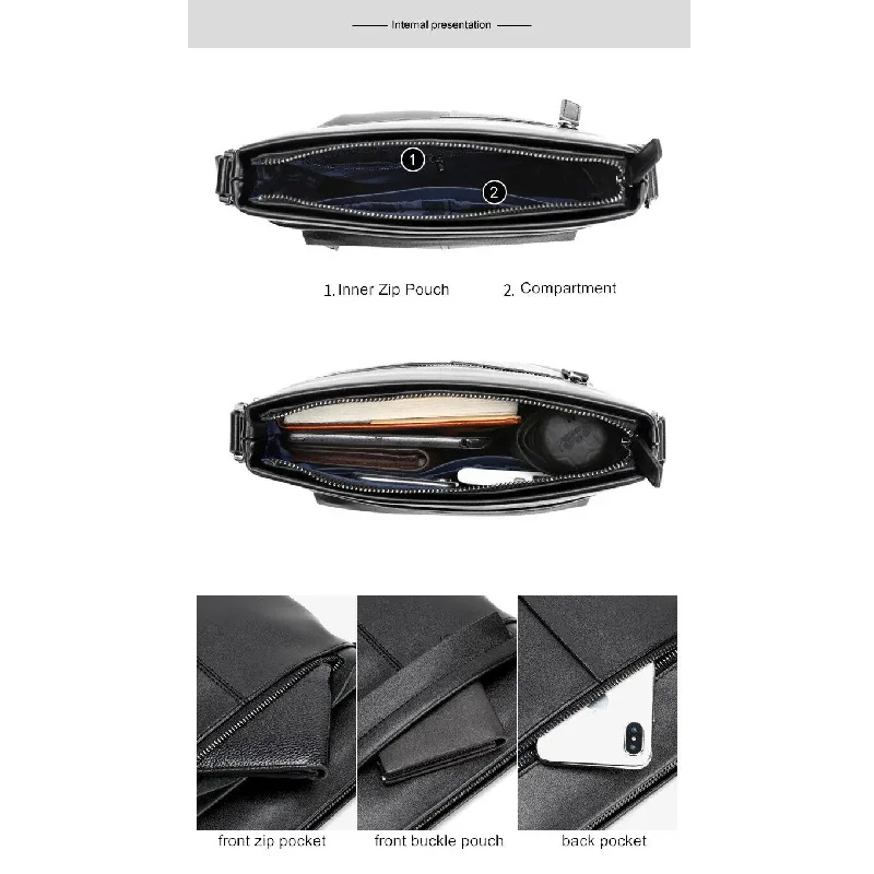 Men's PU Leather Business Shoulder Bag Letter Zip Pocket