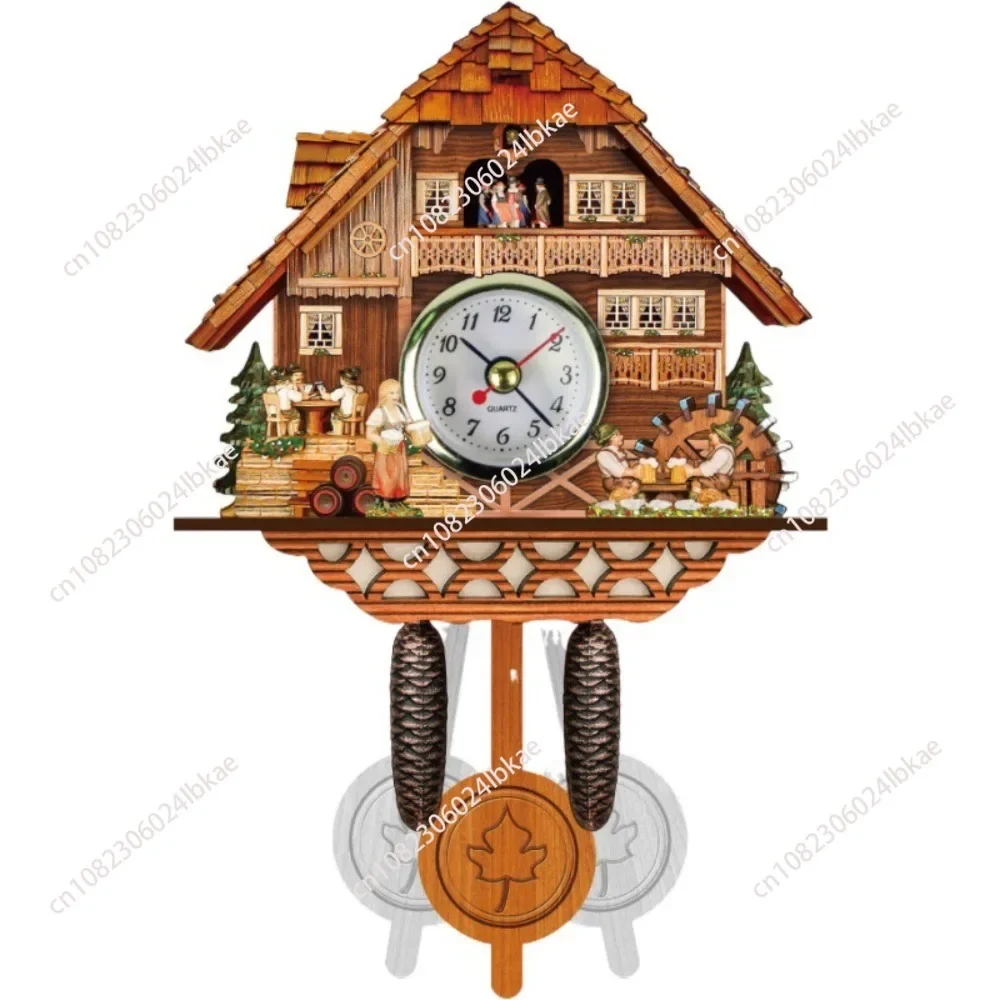 German Black Forest Cuckoo Clock Retro Nordic Style Wooden Cuckoo Wall Clock Vintage Nordic Style Wall Alarm Clock for Home