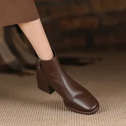 European and American Short Boots 2024 Autumn Winter New Style Simple Mid Heel Solid Color Comfortable Women's Shoes Platform