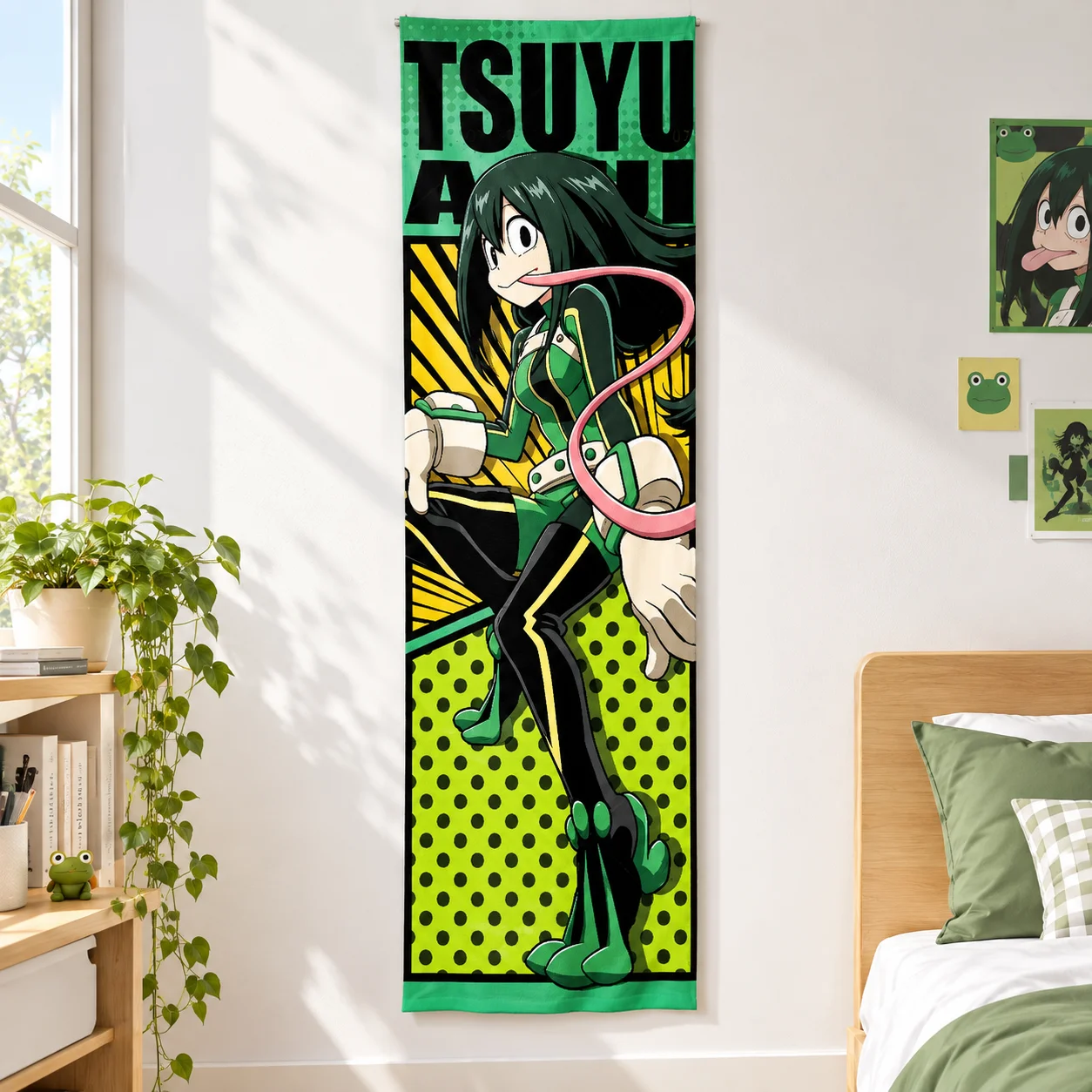 Tsuyu Asui Anime Vertical Tapestry, My Hero Academia Character Wall Hanging, Long Slim Polyester Wall Cloth For Otaku Bedroom