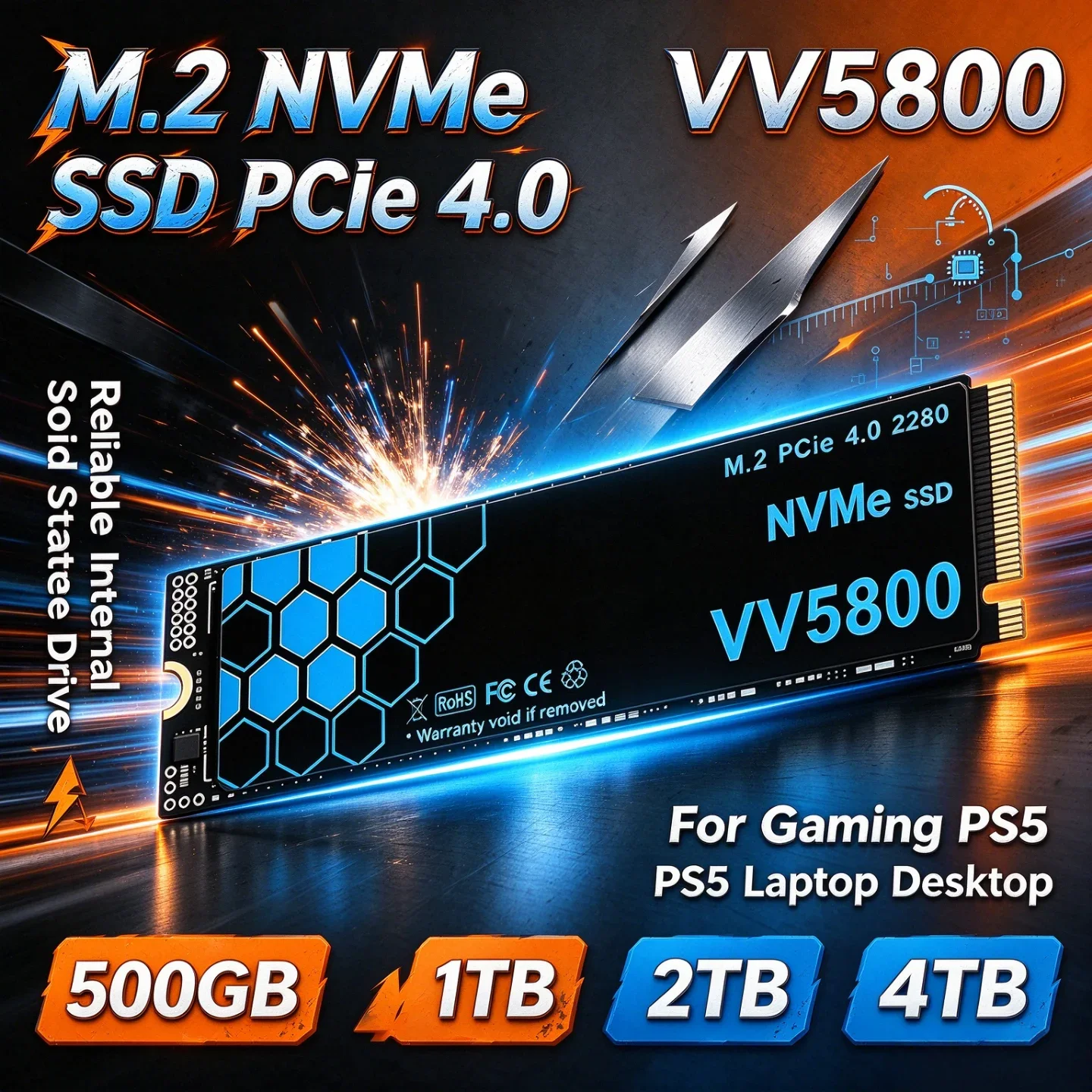 PCIe 4.0 NVMe M.2 SSD VV5800 500GB 1TB 2TB 4TB Ultra High Speed Internal Solid State Original New Drive for Laptop Desktop PC