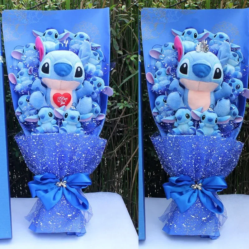 Disney Stitch Flower Bouquet Cartoon Lilo Stitch peluche bambola Bouquet confezione regalo bambini natale regali di compleanno regalo di san valentino