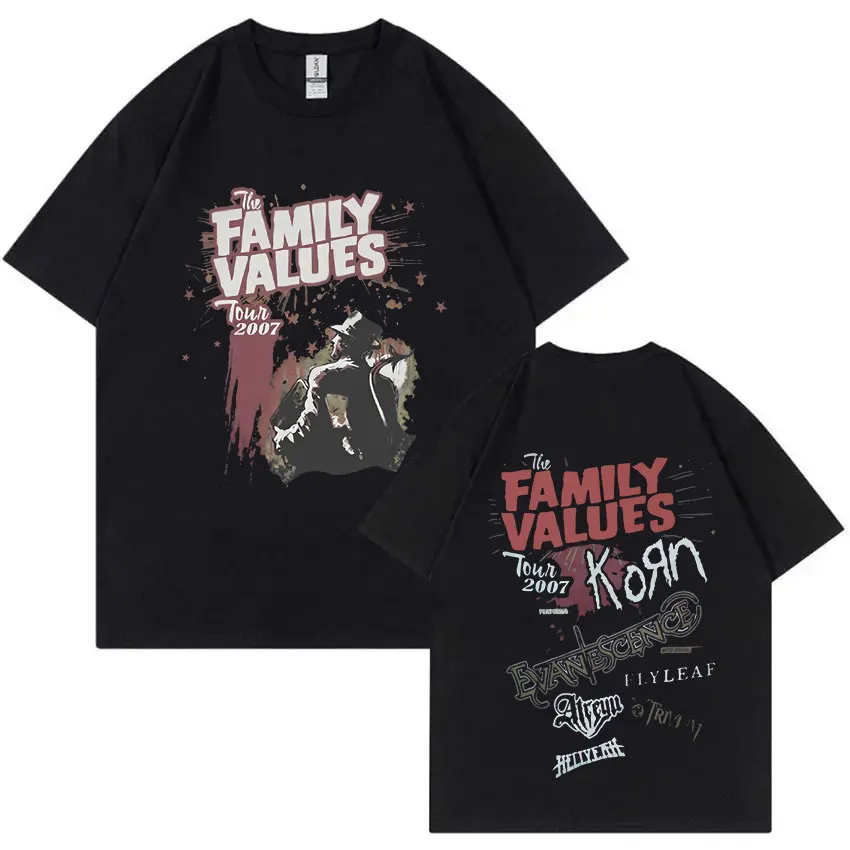 Rock Band Korn The Family Values Tour 2007 T-shirt Cool Nu Metal Music T Shirts Men Women Vintage Punk Gothic Oversized Tshirt