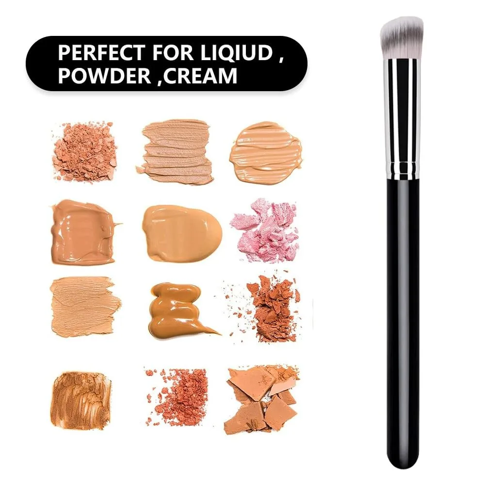 Brocha correctora profesional: base plana y redonda y brocha de maquillaje corrector para debajo de los ojos, contorno facial y cobertura de detalles