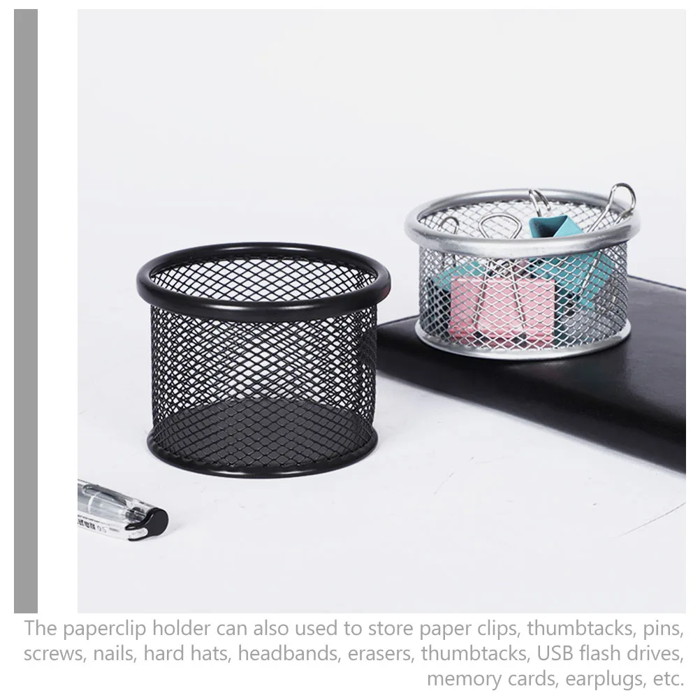 

Desktop Storage Paperclip Holder Silver Mesh Design Stackable Office Supplies Binder Organizer for Small Items Container