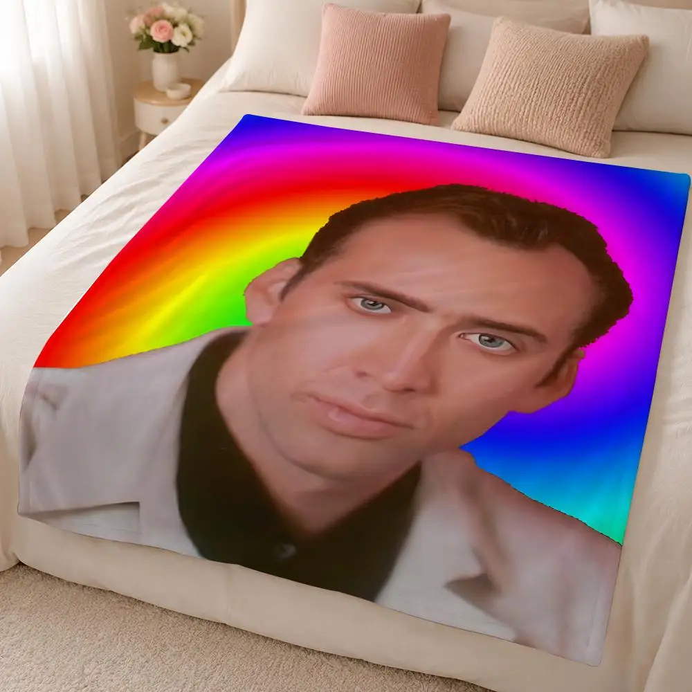Celebrity N-Nicolas Cage Hollywood Movie Actor Throw 320g Soft Flannel Fleece Throw Blanket Cover Sofa Bed Dorm Nap Gift