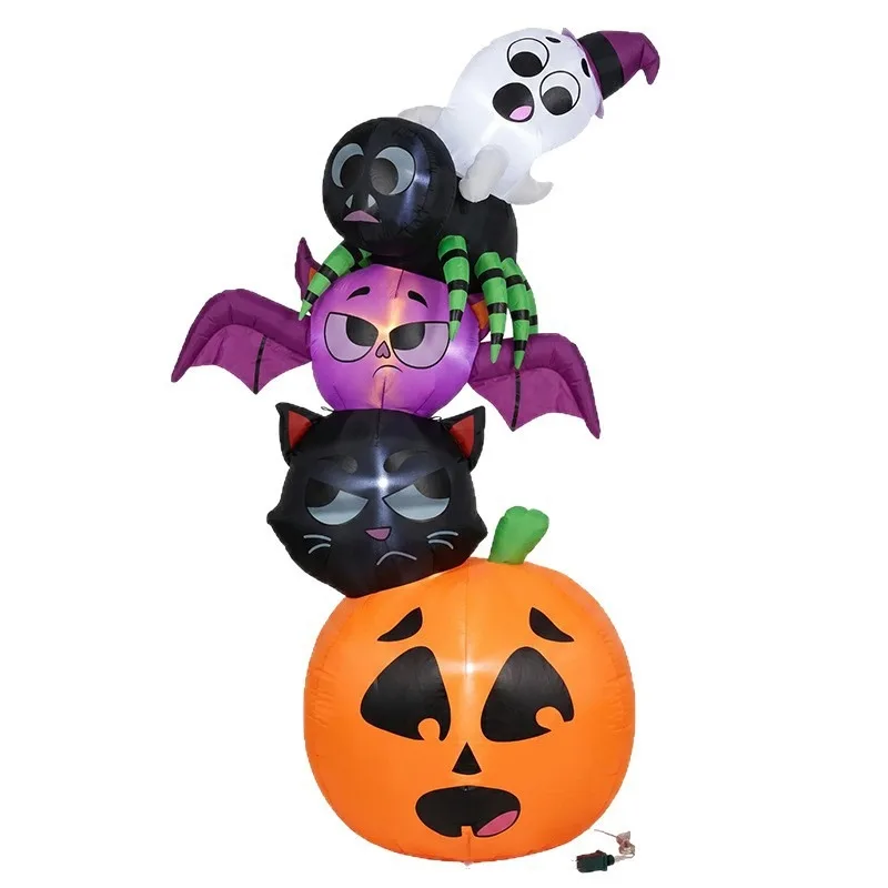Halloween Inflatable Decorative Props Stacked Pumpkin Black Cat Bat Spider Ghost Outdoor Yard Party LED Lights Ornamental Model - view 3