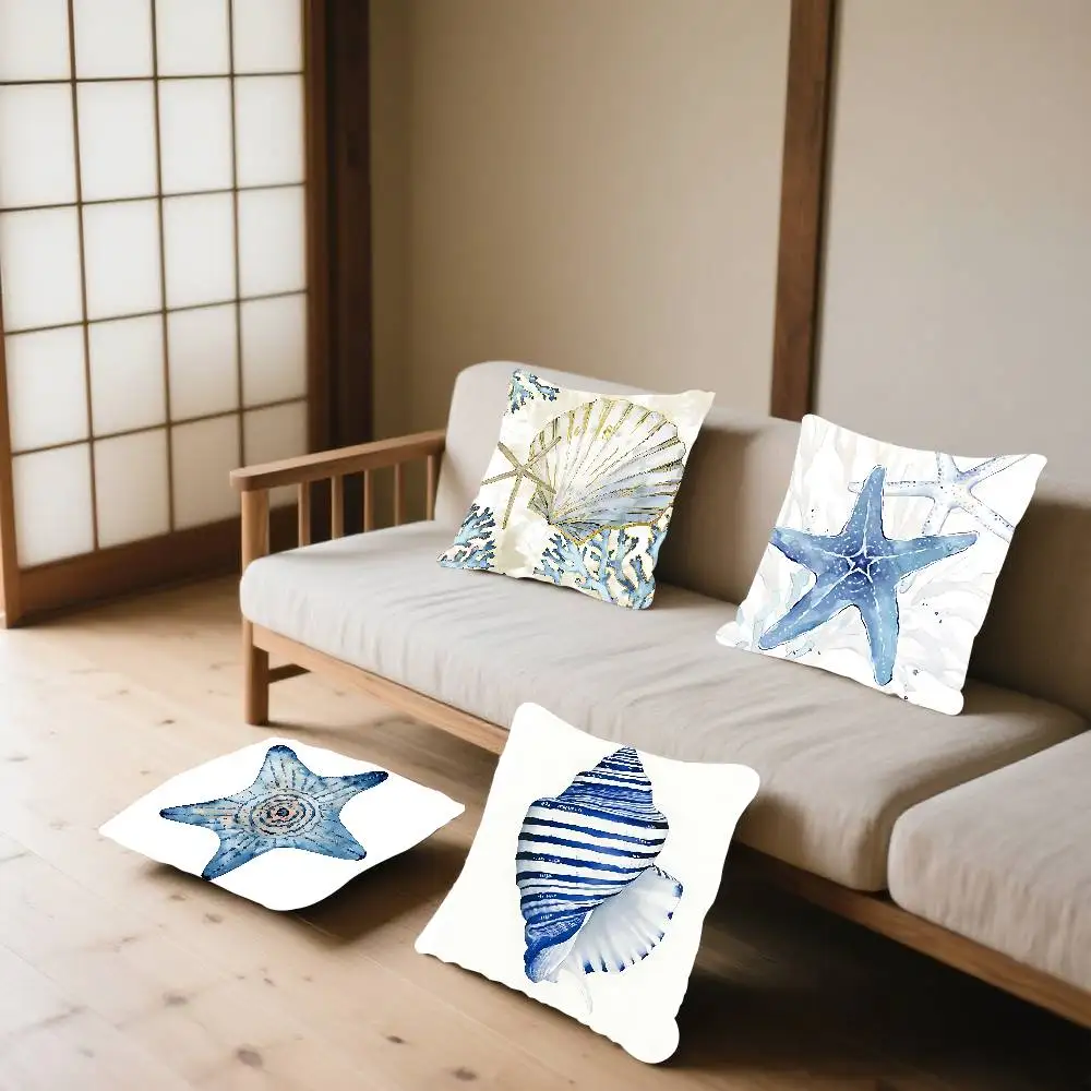 Blue Sea Marine Shell Pillow Case Cushion Cover Polyester Pillowcase Decorative Sofa Cushion Pillowcase Home Decor
