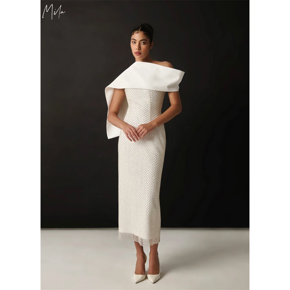 

Mila Customized One Shoulder A-line Mesh White Prom Dress Sequins Sleeveless Formal Evening Floor-length Vestidos De Fiesta