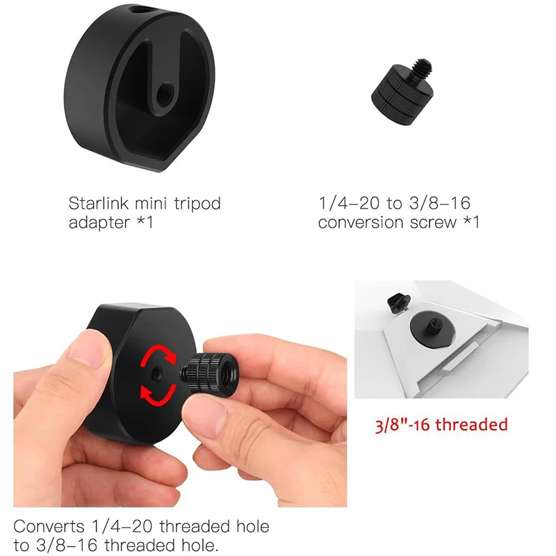 Per Starlink Mini Adattatore per treppiede Supporto per treppiede in lega di alluminio 1/4 "~ 20 e 3/8" ~ 16 Morsetto di fissaggio filettato o altra staffa di fissaggio