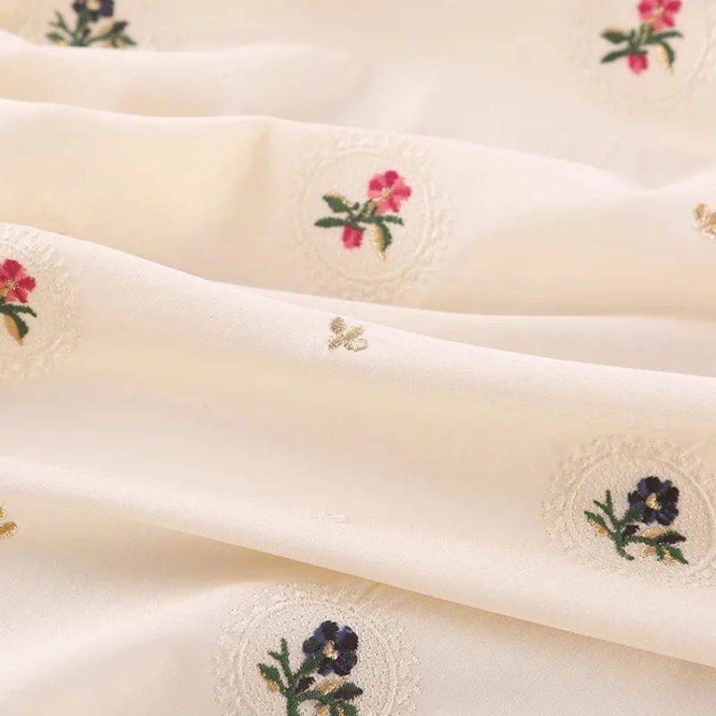 150x50cm Exquisite Beige White Embroidered Cotton Sewing Fabric, for Doll Clothes Handmade DIY Home Sewing Cloth view 5