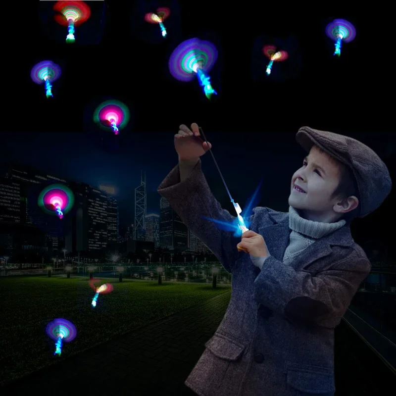 3Pcs/lot Rocket Slingshot Flying set with LED Light Shoot Glow Arrow Parachute Sky UFO Outdoor Night Game Toy Gift for Kid Child