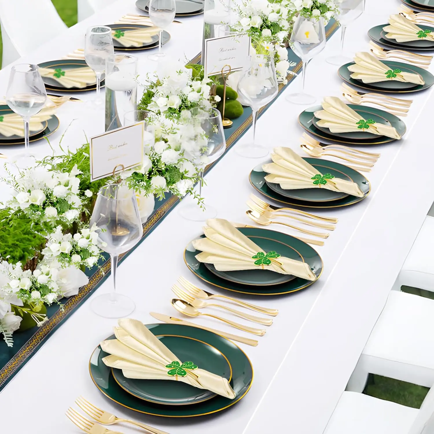 6-48PCS Sturdy Napkin Rings Lucky Three Leaf Clover Shaped Elegant Table Decoration Accessories for Dining Reception Celebration