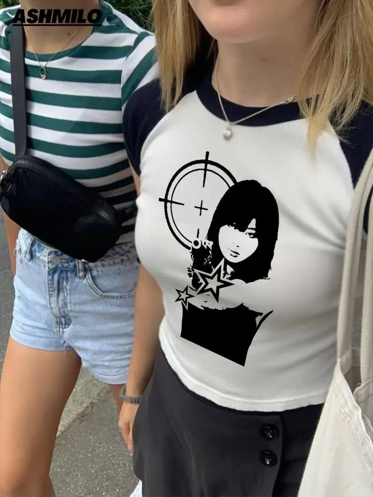 

Crop Top Tee Kawaii 2000s Grunge Tops Y2k Aesthetic Women Gothic Graphic Short Sleeve Summer T Shirts Harajuku Clothes Steetwear