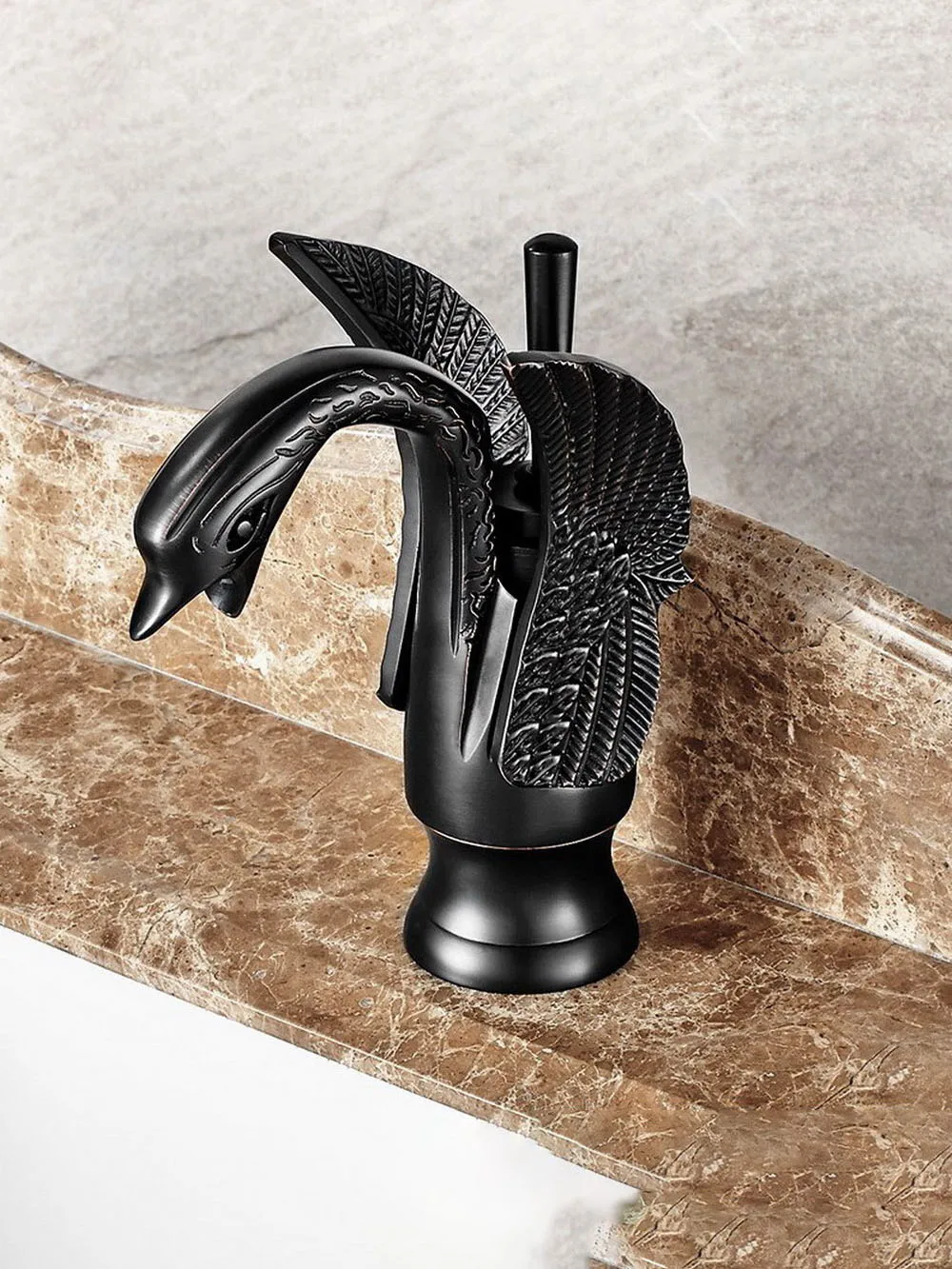 

Bathroom Faucet Oil Rubbed Bronze Swan Shape Single Handle Wash Basin Bathroom Deck Mounted Tap znf030