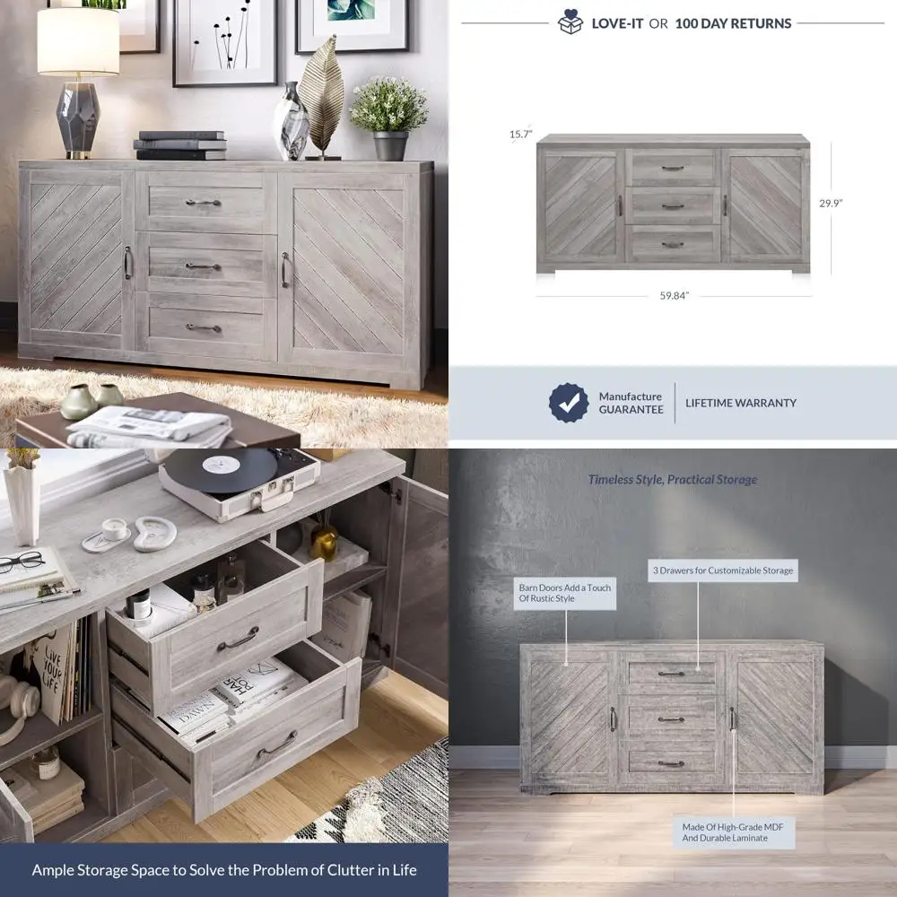 

Kitchen Pantry Cabinet Tall Storage with 4 Doors and Drawer for Dining Room, Coffee Area Organization