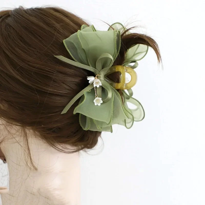 

2024 New Green Butterfly Hair Claw Trendy Lily flower claw clip hair accessories for women butterfly hair clip крабик для волос