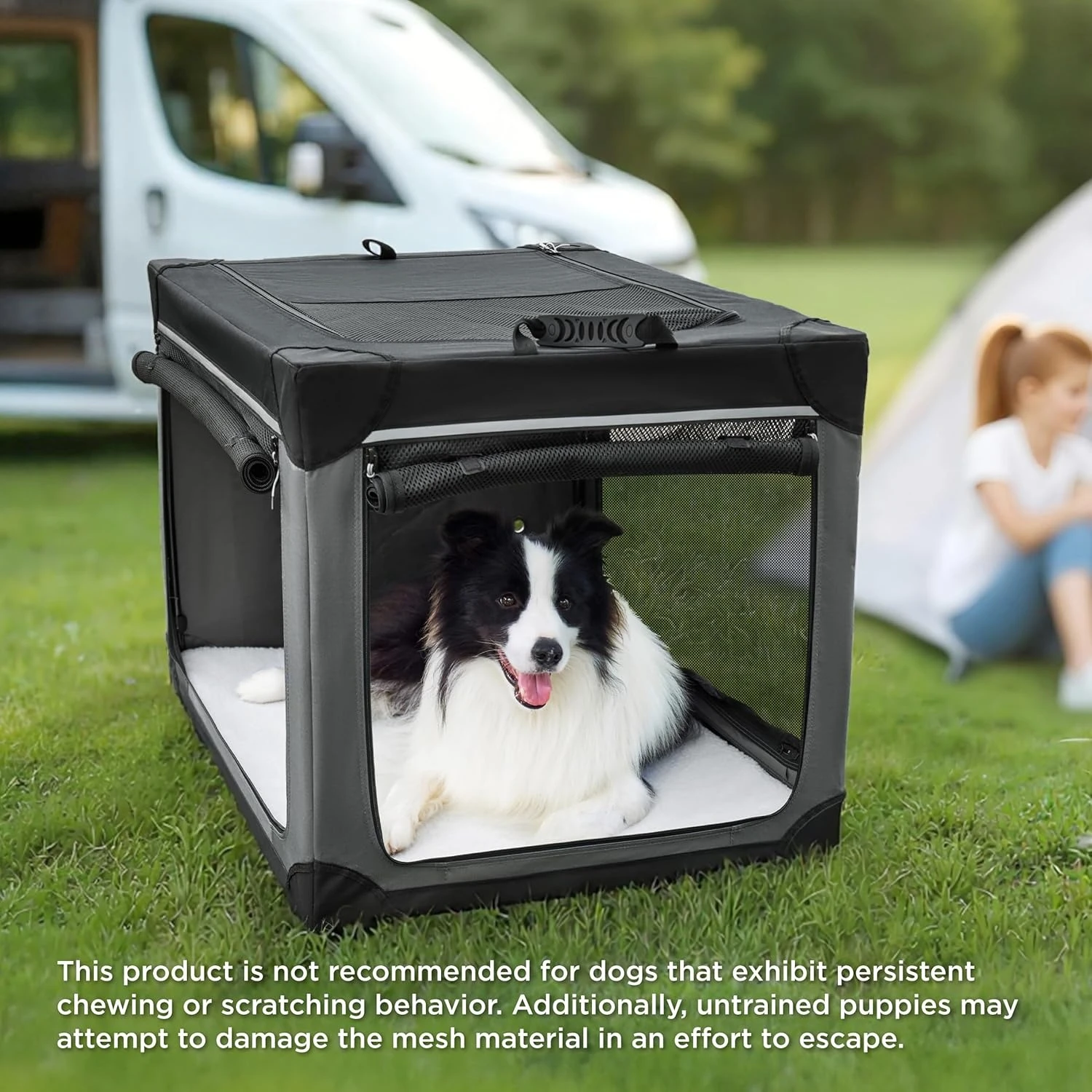 ZZH صندوق كلب ناعم قابل للطي - صندوق سفر محمول مقاس 42 بوصة للكلاب الكبيرة جدًا داخليًا وخارجيًا، بيت حيوانات أليفة قابل للطي بأربعة أبواب