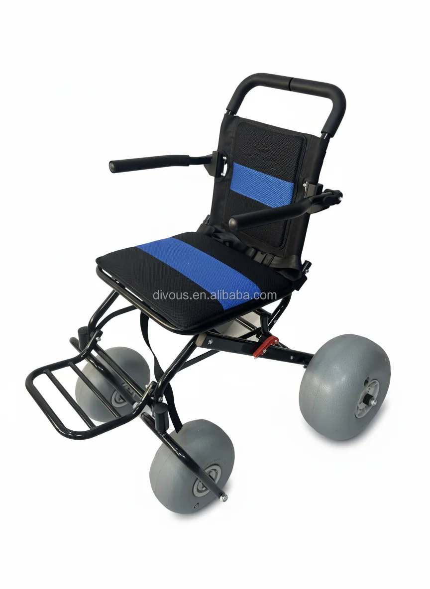 FY Hand Push Beach Cart With Steel Frame, 100KG Load Capacity, 40cm Wide Seat, Large Wheels U-Brake Lightweight Outdoor Black