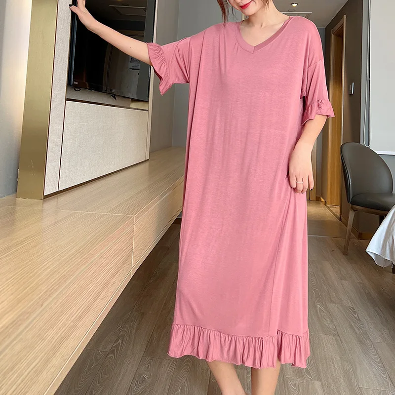 Modal Nightgown Women\'s New Short Sleeve Sleepwear Plus Size Homewear Summer Pajamas Night Dress Women Loose Casual Nightdress