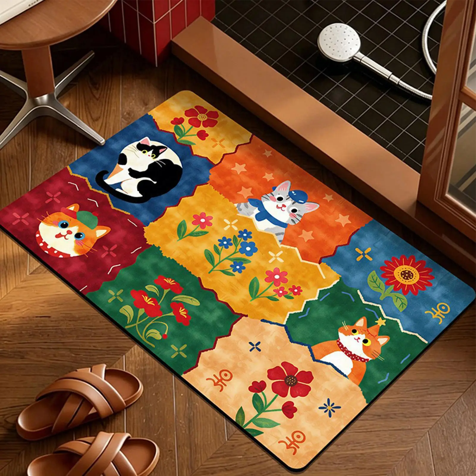 60x40cm Bathroom Rug Cute Cat Bath Mats Absorbent Floor Mats For Bathroom Bathtub With Non-slip Rubber Bottom Home Decor