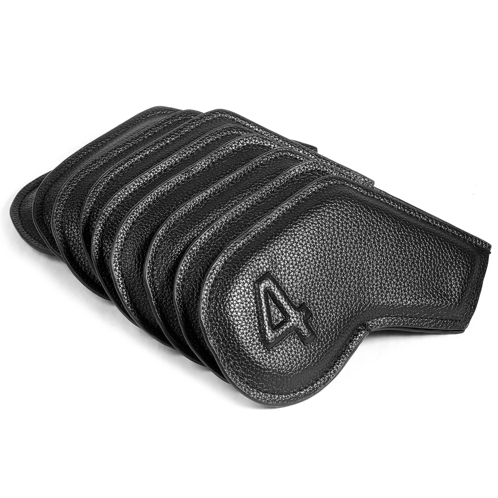 9 pcs/set Pure Black PU Leather Embossed Number 4 5 6 7 8 9 P A S Paint Edge Golf Club Headcover Iron Covers