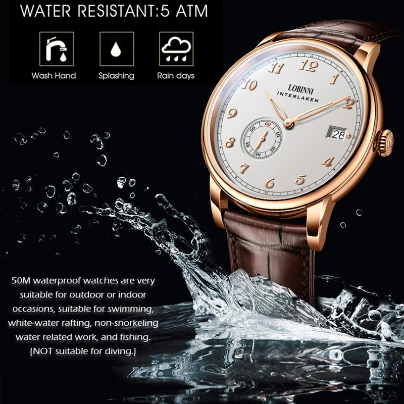 LOBINNI الفاخرة هانغتشو 5000A مايكرو الدوار حركة الرجال ساعات أوتوماتيكية رقيقة جدا مقاوم للماء رجالي Menchical ساعة اليد
