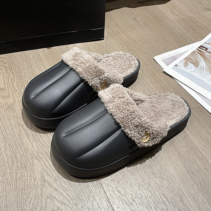 House Shoes Indoor Casual Couple Eva Cotton Slippers Winter Platform Walking Footwear for 2023 Wild Plus Velvet Keep Warm Style