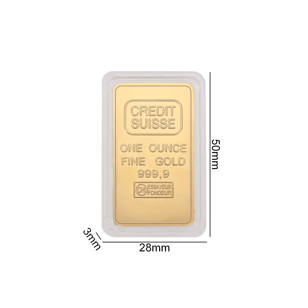 Decoration Coins Fine Gold Gold Plated Bullion Bar Funny Modern Suisse Gold bar Replica Swiss Bank Gold Bullion Bar Home