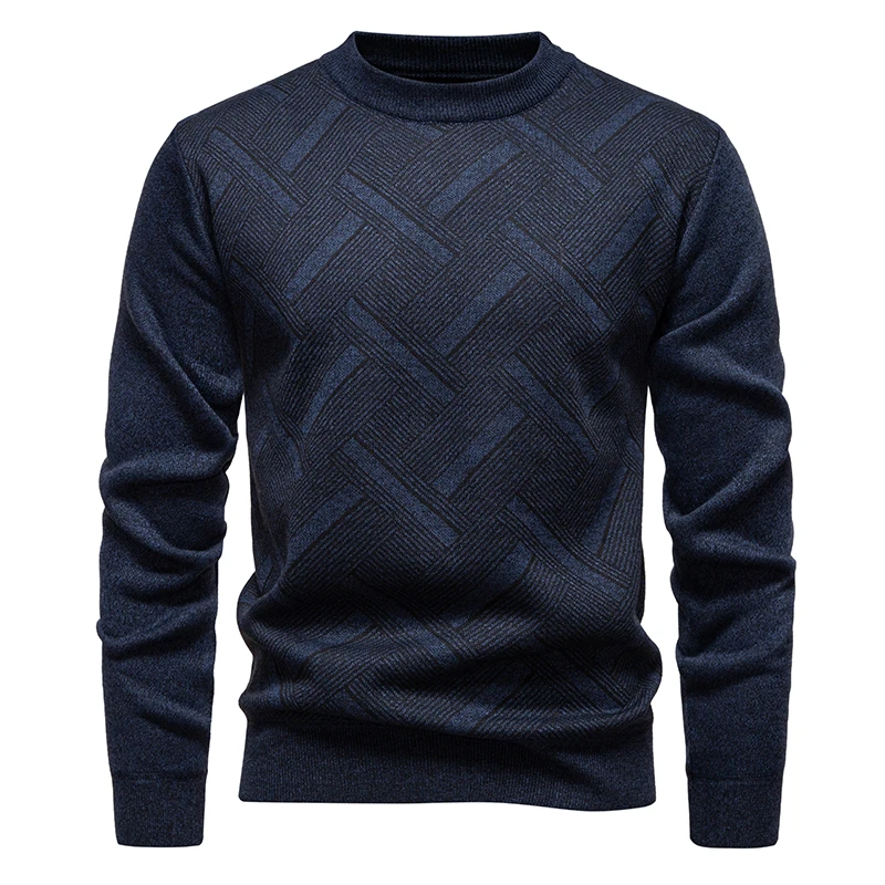 سترة رجالية متماسكة ناعمة الملمس برقبة مستديرة بلوفر رجالي للخريف والشتاء ملابس تريكو عصرية مبطنة بالصوف #6