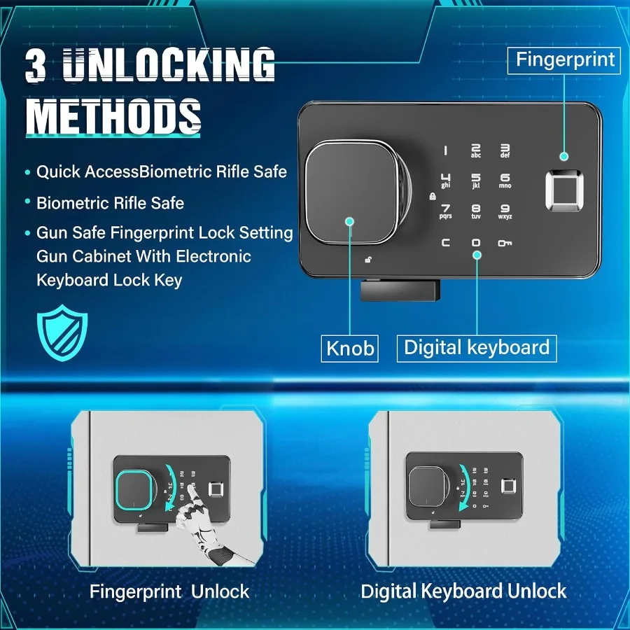 Biometrischer Wandpistolen-Safe für Gewehre 53, weißer Fingerabdruck-Pistolen-Safe mit 3 abnehmbaren Regalen, verbesserter biometrischer Tastatur-Schlüsselzugriff f