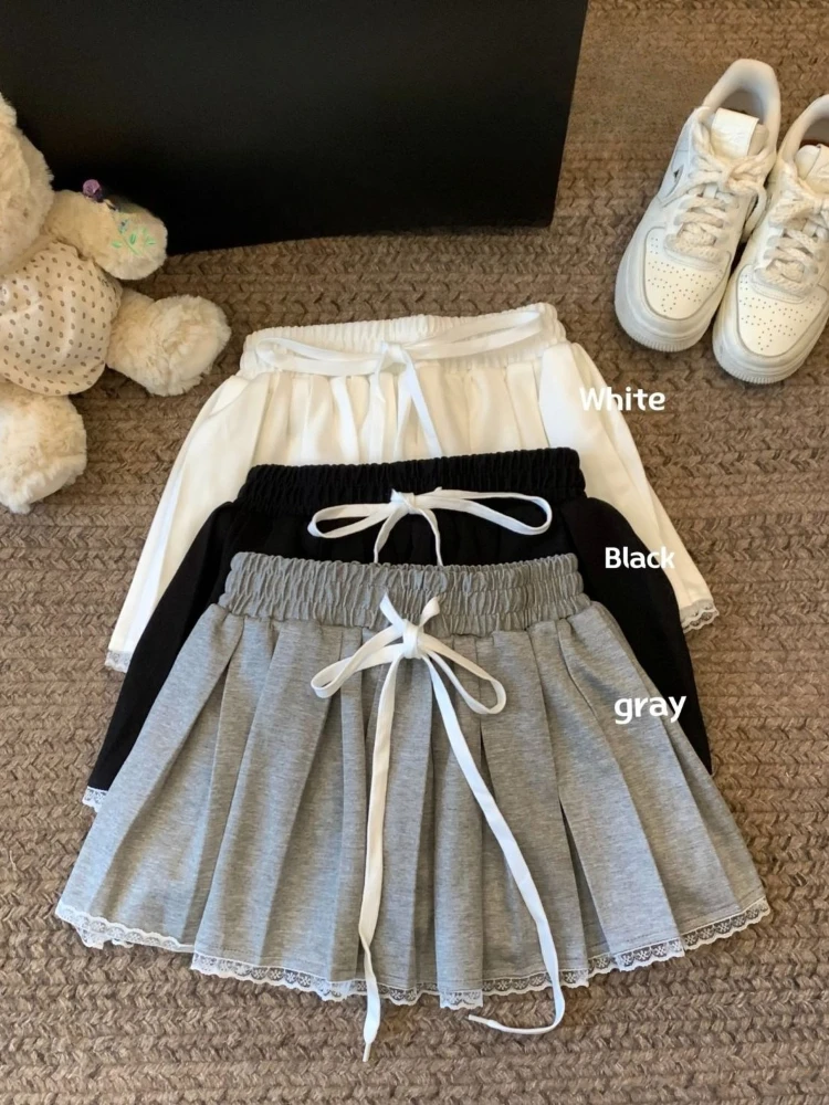 

Lace Patchwork Pleated Skirt for Women Y2K Summer Fashion Preppy Drawstring Tutu Skirt Korean Sweet Lolita All Match Mini Skirts