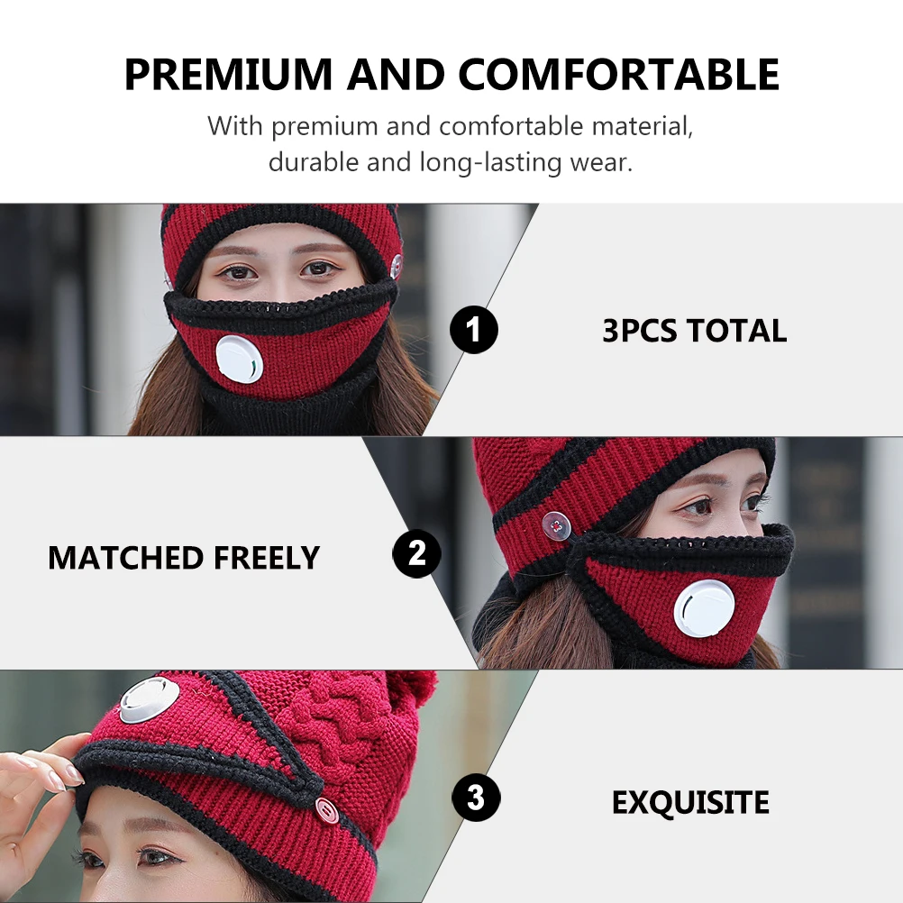 

Warm Knitted Hat Set Knitting Mask Cap Ear Protect Winter Scarf Yarn Windproof Neckerchief