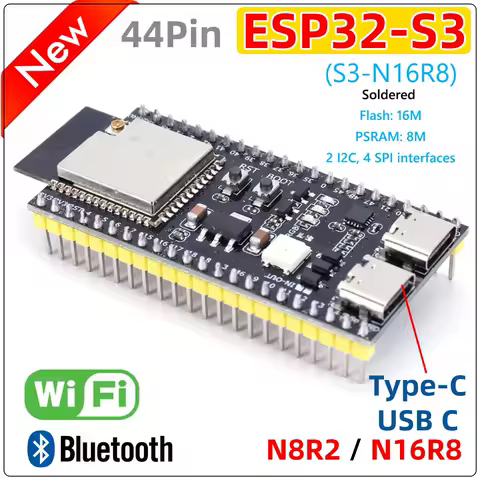 ESP32-S3-DevKitC-1 Bluetooth 2.4G Wifi Module Development Board for Arduino 16MB FLASH 8MB PSRAM 44Pin Dual Type-C N8R2 N16R8