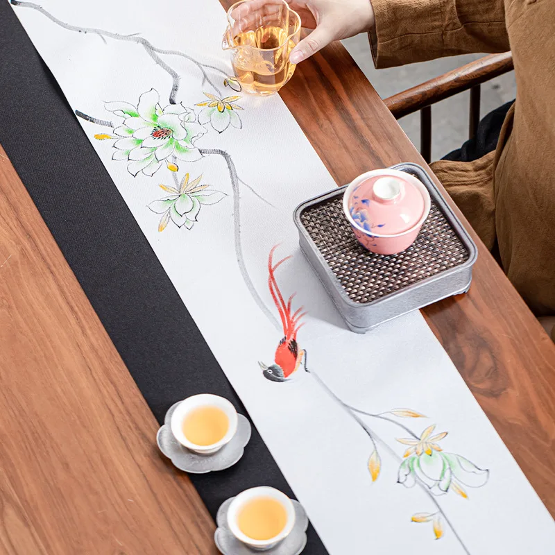 Hand Painted Waterproof Tea Mat Zen New Chinese Table Runner Cotton Linen Tea Pad Chinese Style Gift Fabric Table Flag