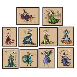 Halloween wizard cross stitch kits fairy aida fabric 18ct 14ct 11ct flaxen linen cotton thread embroidery kits DIY craft set