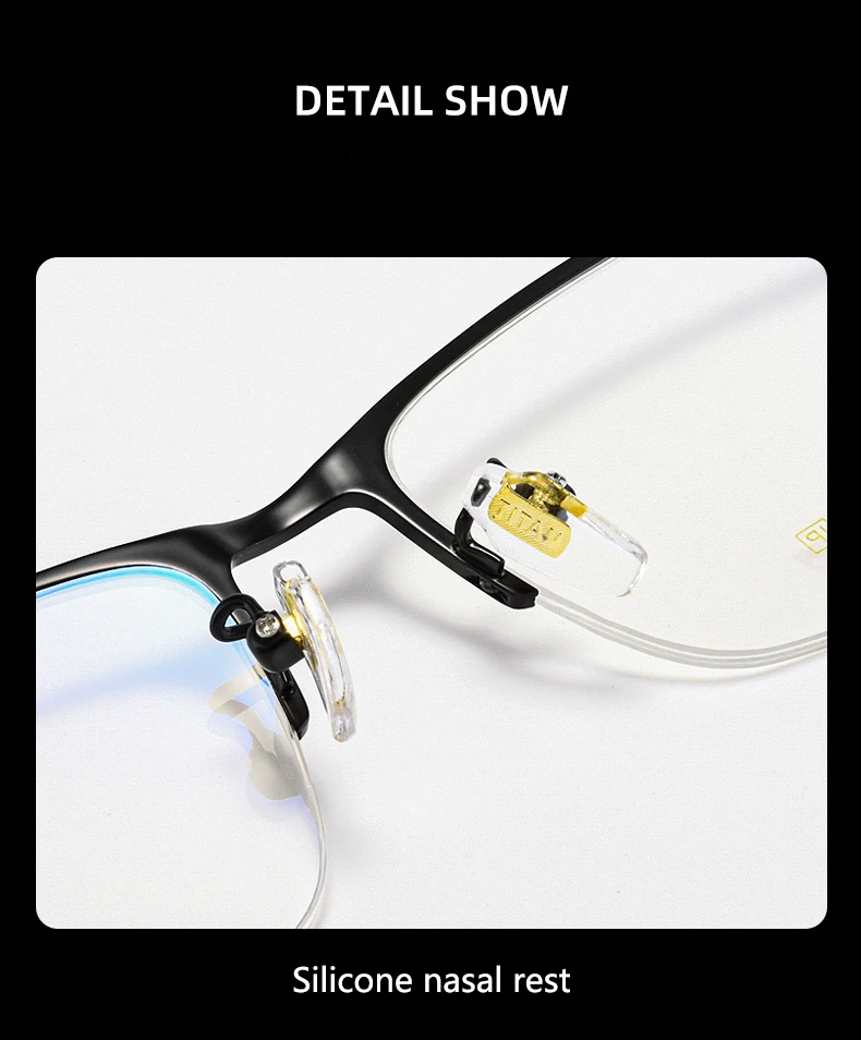 Halbrahmen-Brille, ultraleicht, reines Titan, Brillen, Mode, Business, Luxus, optische Korrektionsrahmen, große Brillen – Detail 4