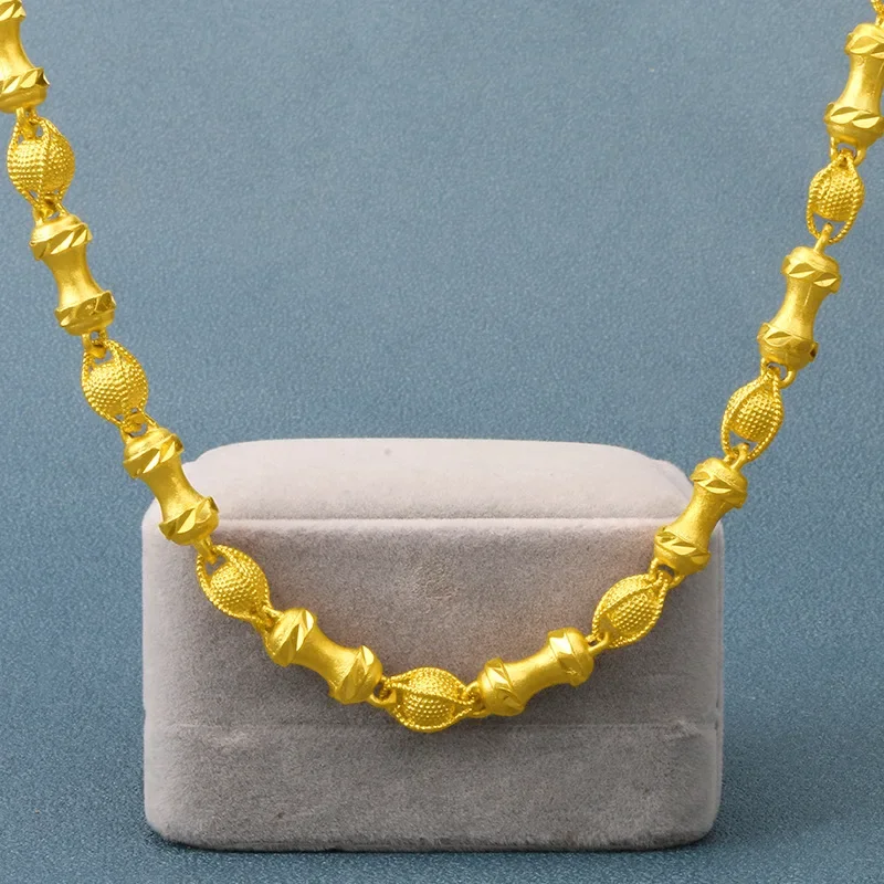 

Classical Yellow Gold Plated Necklace for Men Gold Solid Bead Shape Necklaces Chain Wedding Engagement Fine Jewelry Gifts