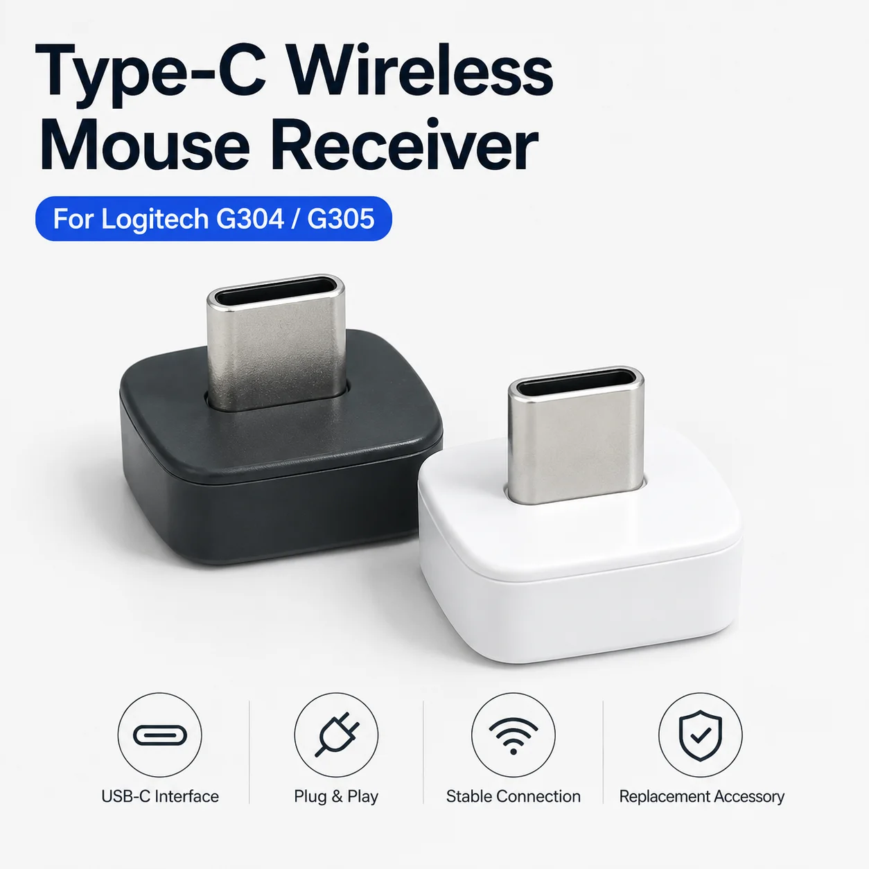 USB-C Wireless Mouse Receiver for Logitech G304 G305 Type-C Adapter Replacement Dongle Mouse Receiver Accessory